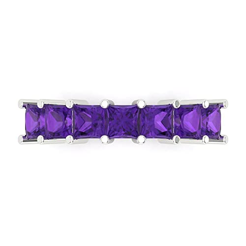 Clara Pucci 1.75 tcw Eternity Wedding Band for Women - 3.5mm Princess Cut Amethyst Birthstone Gold Ring - 14K White Gold Stacking Bridal Wedding Ring for her
