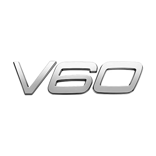 Emblema Adhesivo V60 para Maletero compatible con Volvo, Insignia adhesiva de maletero compatible con Volvo, Emblema V60, Embellecedor V60, Plástico alta calidad, Adhesivo (Plateado)