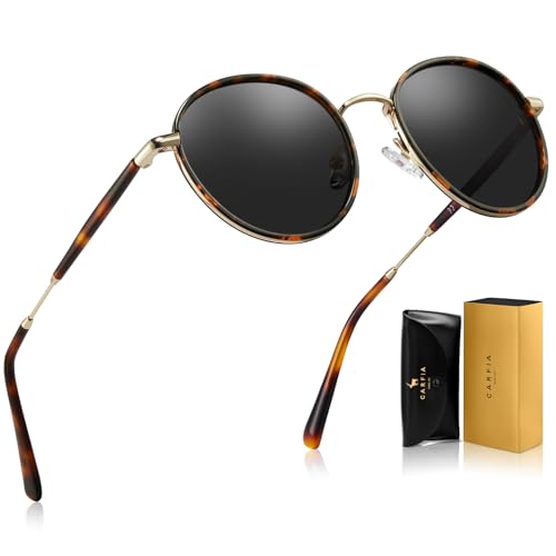 CARFIA Polarisierte Damen Herren Sonnenbrille UV400 Retro Runde Blaulichtfilter Brille für Freizeit Fahren Golf
