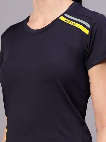 Image of Vector X Women's Plain Round Neck T-Shirt, Half Sleeves, Regular Fit, 80% Polyester 20% Spandex Lightweight Casual Sportswear Shirt Ideal for Gym Fitness Workout, Running, Yoga & Training