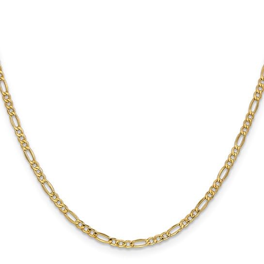 14k Yellow Gold 2.0MM Semi-Solid Light Weight Figaro Chain, 16 inches