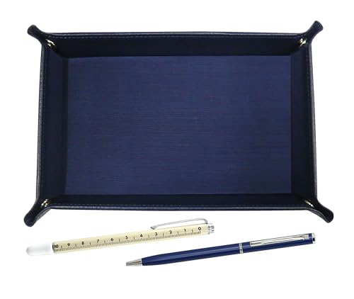 日本製シボ牛革ペントレイ青 スライドメジャー指示棒とスリム回転式ボールペンセット 青 TRAL-708W-PD04-L