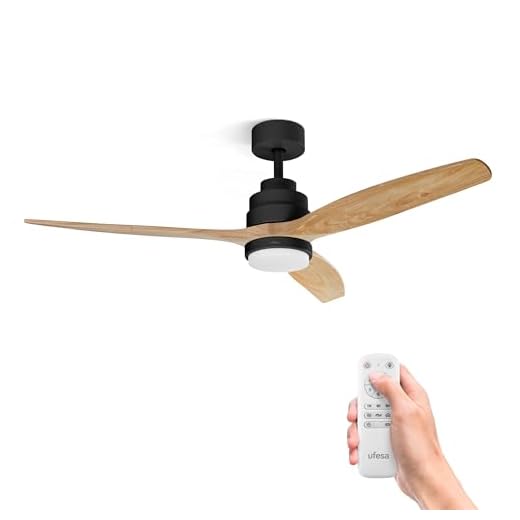 Ufesa Ventilador de Techo con Luz LED, 40W, 6 Velocidades, Ultra Silencioso, 3 Aspas Madera Natural 132cm, Función Verano - Invierno, Temporizador 8h, 3 Niveles Luz, Mando a Distancia, Negro - Haya