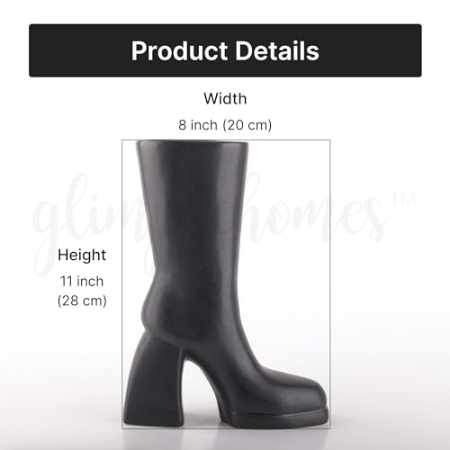 Image of Glimpse Homes Boot Vase | Modern & Minimalist | 11 inch Ceramic Flower Vase (Matte Black)