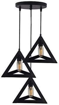 JACKAL Metal 3 Set Vintage Triangle Shape Pendant Light | Hanging Ceiling Light with Braided Cord | Decorative, Fancy Lights for Home, Living Room, Café, Restaurants & Bar (Black) - (Without Bulb) (B0BLZHH5XW) Amazon Price History, Amazon Price Tracker