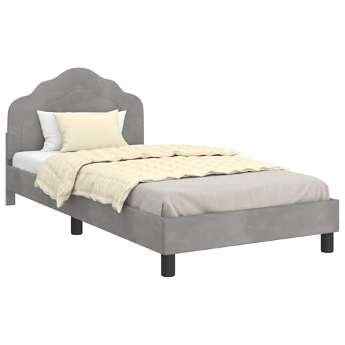 Gecheer Telaio Letto Moderno, Struttura in Legno con testiera Imbottita Velluto Grigio, Base a doghe Integrata, 80 x 200 cm, Ideale per camere da Letto contemporanee e spazi ridotti