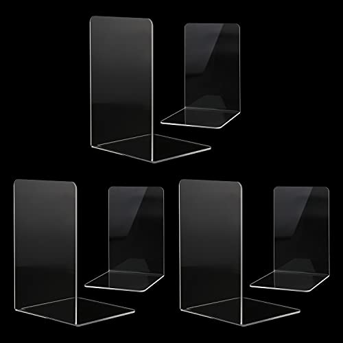 MSDADA - 3 pares de soportes acrílicos para libros, sujetalibros transparentes invisibles, tapón antideslizante, organizador de libros de escritorio, suministros de papelería, almacenamiento de libros