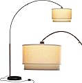 Brightech Mason Arc Floor Lamp - Modern Corner Standing Lamp with Unique Hanging Drum Lamp Shade for Living Room - Bright Overhead, Curved Hanging Light for Bedroom. Library, Den - Bronze
