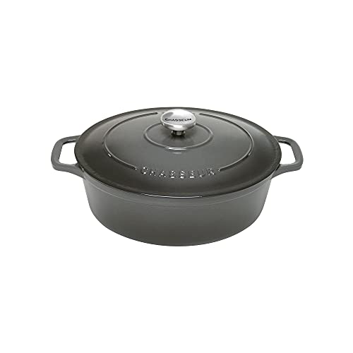 Chasseur Oval Cast Iron French Oven/Casserole, 27 cm/ 4 Litre Capacity, Caviar - Made in France