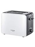 Bosch TAT6A111 - Tostadora de 2 ranuras largas, 1090 W, calienta-panecillos, color gris pardo y blanco