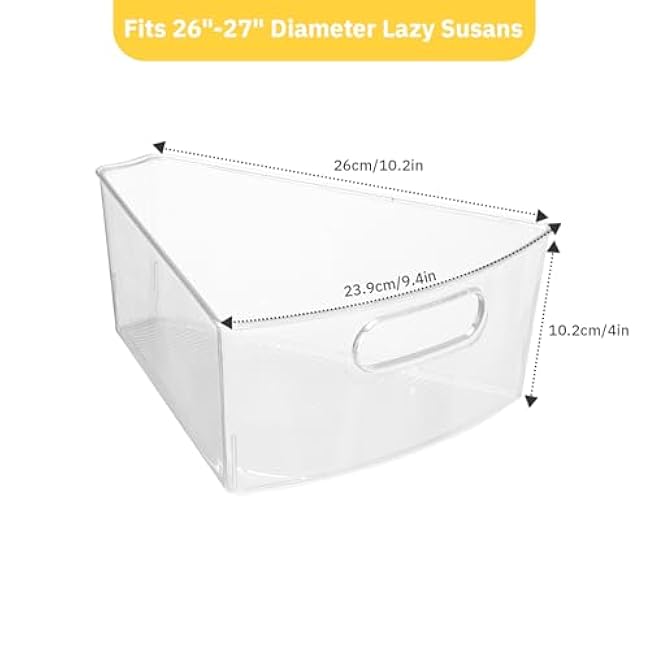 novelinks Transparent Kitchen Cabinet Storage Bins Lazy Susan Organizer with Front Handle for Corner Cabinet,Kitchen,Pantry, Bathroom,(For 26 Lazy Susan 8 Pack)
