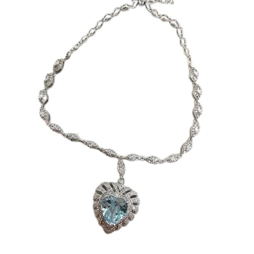Collier topaze bleue cœur 12mm en argent sterling S925 prestigieux