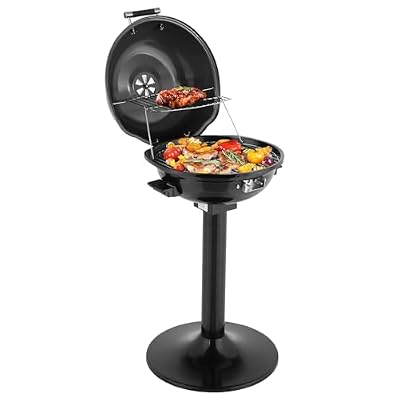 PALINDAWIN Electric Grill for Indoor Outdoor, Portable Double Layer Design Countertop BBQ Grills with Lid Stand/Tabletop Options for Barbecue Cooking (Black)