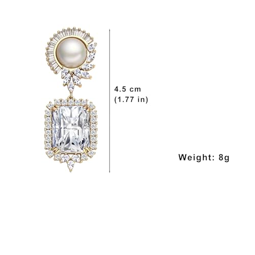 S925 Sterling Silver Emerald Green Pink Crystal Dangle Drop Earrings for Women Vintage Pearl Cubic Zirconia Wedding Bridal Emerald Cut Earrings4