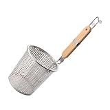 FUNOMOCYA Colino Cinese in Acciaio Resistente Maglia Fine Setaccio Per Pasta Gnocchi e Noodles Schiumarola Da Cucina Base Stabile Lungo Manico in Legno