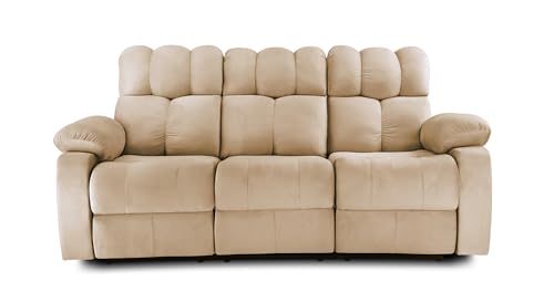 Image of Little NAP Helios Soft Suede Fabric Three Manual Standard Recliner | Padded 3 Seater Aaram Sofa | Relaxing Chair for Home Office Living Bed Room | Beige