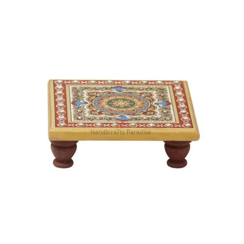 Handicrafts Paradise (4 x 4 inch) Intricate Floral Painted Marble Chowki (Multicolour) Square, Home Mandir, Idols Statues Pratima, Bajot for God, Home Décor Showpiece Handicrafts Paradise (4 x 4 inch) Intricate Floral Painted Marble Chowki (Multicolour) Square, Home Mandir, Idols Statues Pratima, Bajot for God, Home Décor Showpiece