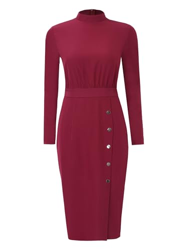 Oyolan Femme Robe d'allaitement Manches Longues Robe Chemisier Midi Vêtements De Soins Infirmiers Robes D'Hôpital pour Uniforme Ménage Bourgogne L