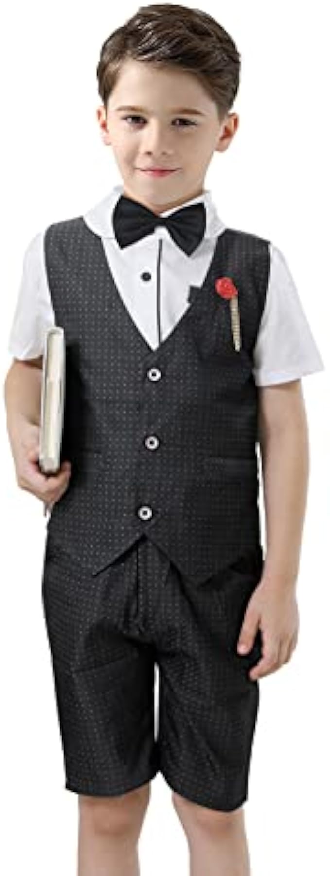 QILANMAOY Toddler Boys Summer Formal Vest Suits 5 Piece Set,Dress Shirt,Vest,Bow Tie,Brooch and Pants