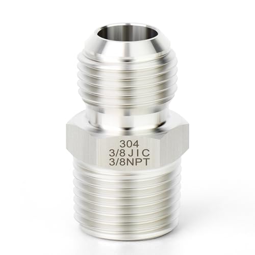 Image of TAISHER 2PCS Forging of 304 Stainless Steel JIC Flare Tube Fittings, 3 /8 inch JIC Male x 3 /8 inch NPT Male, Half Union
