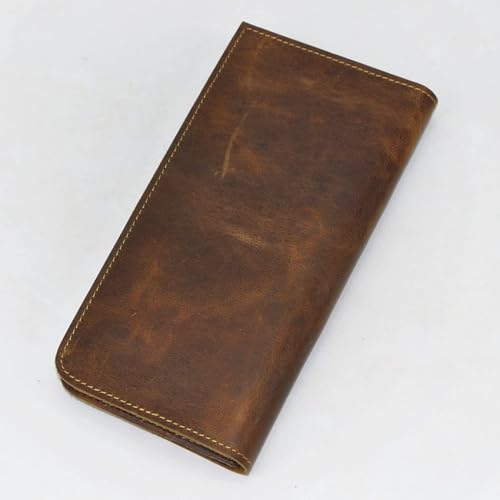 Le'aokuu Mens Real Leather Bifold Organizer Checkbook Wallet Cash Holder Brown2