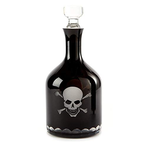 KINDWER Skull and Crossbones Etched Glass Decanter, 12-Inch, Black