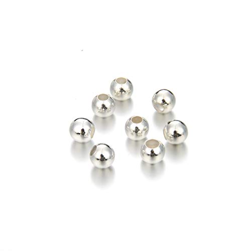 200Pcs 4Mm (0.16 Inch) Small Smooth Round Spacer Beads Sterling Silver Plated Brass (Hole-2Mm) For Jewelry Craft Making Cf87-4 #TOP3