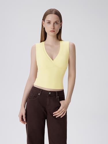 Image of SUUKSESS Women Built in Bra V Neck Tank Tops Double Lined Summer Going Out Camisole Tops