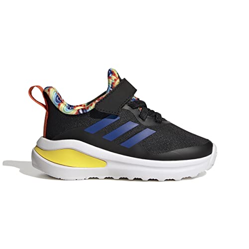 adidas Tênis de corrida unissex infantil Fortarun, Preto/Team Royal Blue/Impact Yellow (Elástico), 8