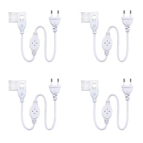 Image of Forus 220V LED Neon Light Power Supply Adapter for 10mm Strip Lighting Plug 240 LEDs /m with 2-Pin 6mm Pin Connector for Flexible Neon Lighting, Standard Indian 2-Pin AC Plug, White - Pack of 4