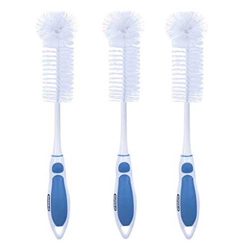Image of Superio Baby Bottle Brush Cleaner, Water Bottle Cleaner Brush Scrubber, Cup Brush Cleaner, Blue Bottle Washer with Long Handle Silicone Grip, (Blue-3 Pack)