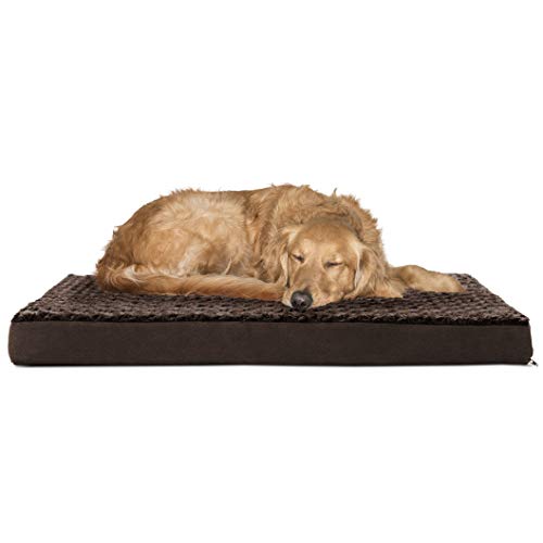 Furhaven Pet Dog Bed - Deluxe Orthopedic Mat Ultra Plush Faux Fur Traditional Foam Mattress Pet Bed with Removable Cover for Dogs and Cats, Chocolate, Large