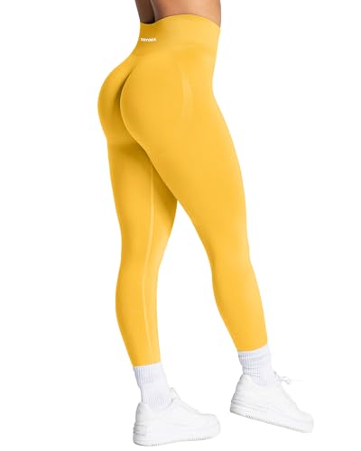 TAYOEA Workout Leggings for Women with Tummy Control - Butt Lifting Booty Scrunch Yoga Pants No Front Seam Squat Proof Seamless Compression Gym Leggings Yellow S