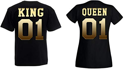 Couple Partenaire T-Shirt Shirt Set King Queen - Homme Or-Noir M