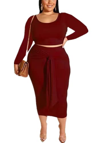 Image of Plus Size Women 2 Piece Outfits Sets Sexy Tracksuit Midi Dress,Sleeveless Tank Top Bodycon Skirts Set Casual Summer