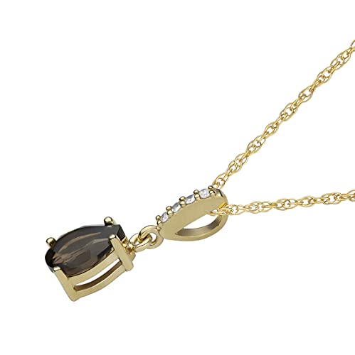 10K Yellow Gold Genuine Pear-Shape Smoky Quartz And Diamond Drop Pendant Necklace #TOP1
