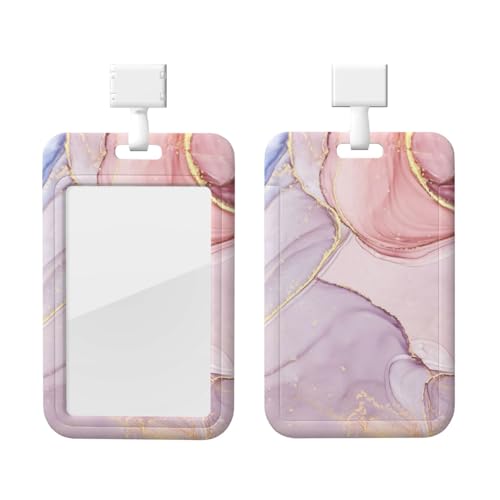 紫と金の大理石プリント 定期入れメンズレディース Id カードホルダー 縦型かわいいネックストラップホルダー リール付きクリップストケース