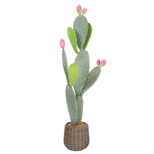 Nafresh UV-Resistant Tall Faux Cactus in Brown Woven Planter,41' Fake Plant with Realistic Pads & Vibrant Fruits,Artificial Cactus Indoor Outdoor for Home Office Living Room Bedroom Foyer Porch Decor