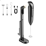 Dynooper Electric Milk Frother Handheld: Rechargeable 3 in 1 - LED Digital Display with 3 Speeds Portable Stainless Steel Drink Foam Mixer for Milk Coffee, Lattes, Valentine's Day gifts - Onyx Black