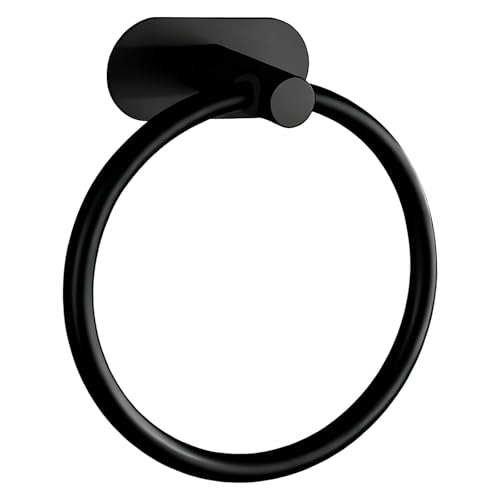 Anillo toallero portatollas, acero inoxidable 304 montaje en pared redondo sin taladro, portatollas autoadhesivo para baño, para baño, cocina y salón (Negro)