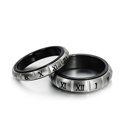 Image of PAURO Unisex Stainless Steel Roman Numerals Spin Worry Ring for Anxiety