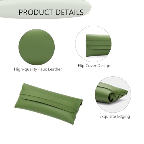 Image of Faux Leather Pen and Pencil Case with Tuck in Flap Stationery Bag for Student Lightweight Design (Faux Leather,Green /FL)