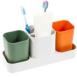 Toothbrush Holder for Bathroom, Bathroom Organizer Storage Set with 2 Cups, Kids Electric Toothbrush Holder...