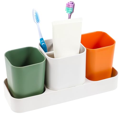 Toothbrush Holder for Bathroom, Bathroom Organizer Storage Set with 2 Cups, Kids Electric Toothbrush Holder, Bathroom Accessories Storage for Toothpaste