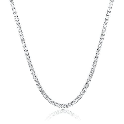 MDFUN Tennis Necklace Chain for Women and Men 18K White Gold Plated 3.0mm Cubic Zirconia Round Cut 16-24 inches