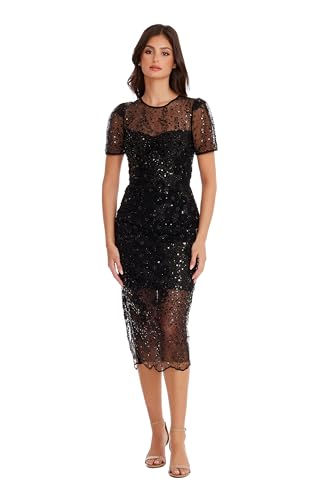 Amazon.com: Dress the Population Women's Lia 3D Tulle Flower Beaded Sequin,  Midi, Bodycon, Boat Neck Dress, Black, XX-Small : Clothing, Shoes & Jewelry
