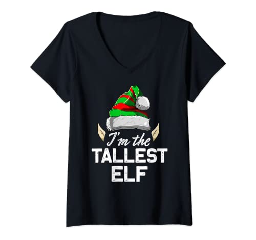 Donna i'm the tallest elf funny christmas family matching gift maglietta con collo a v