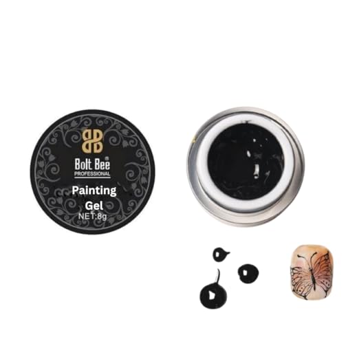 Image of Bolt Bee Professional Painting Gel for Nail Art Gel for Drawing Lines, Monochrome & Colored Designs - Smooth, Highly Pigmented Nail Art (Black, 8g)