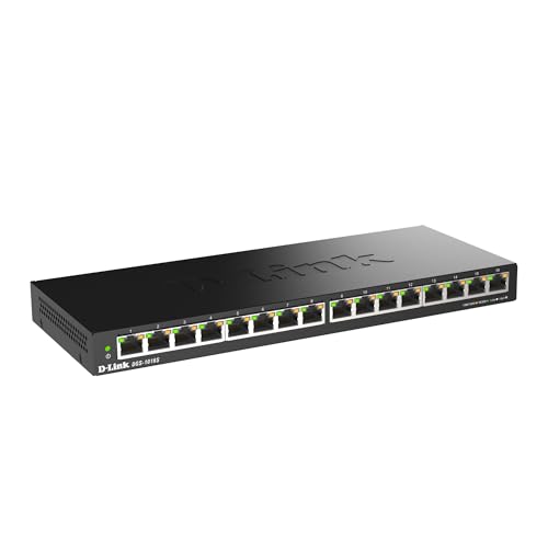 D-Link Ethernet Switch, 16 Port Gigabit Slim Switch Plug and Play, Unmanaged, Metal Housing, Quiet Fanless Design, IEEE 802.3az EEE, 5-Year Limited Warranty (DGS-1016S) Black