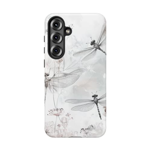 Coque rigide mate Galaxy S25 Plus Gris haute finition libellules et fleurs